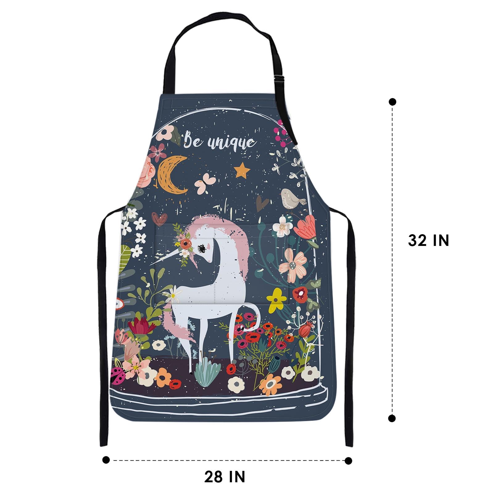 Britimes Apron Home Kitchen Cooking Baking Gardening For Women Men With Pockets Unicorn Be Floral Moon 32X28 Inch